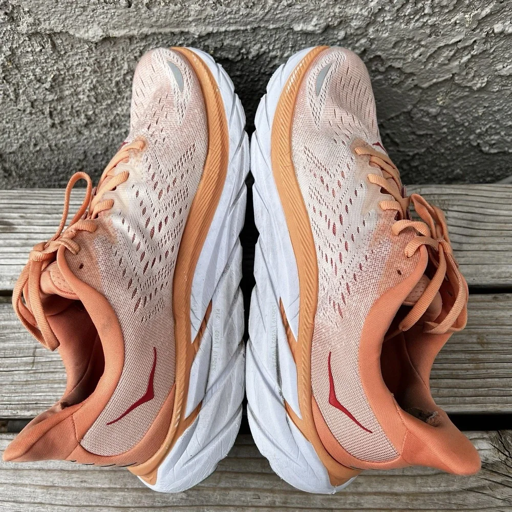 Hoka One One Shoes Women Size 9.5 Clifton 8 Running 7 Orange Road Sneakers